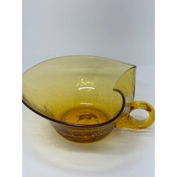 VTG Amber Crackle Glass Handled Bowl With Unique Spout Design MCM Decor - Picture 2 of 7